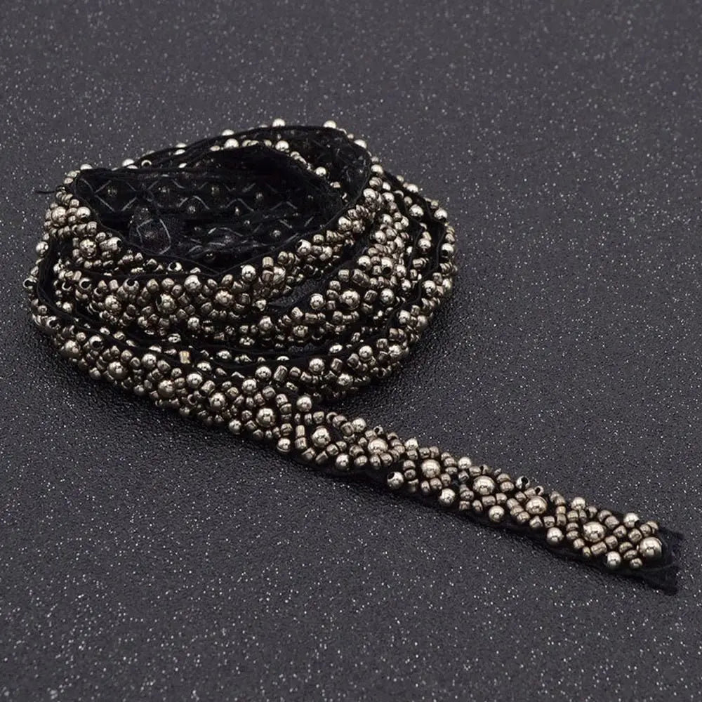 Beaded Pearl Lace Trim Ribbon for Bridal Wedding Dress – 1 Yard Bridal Lace Trim Babs