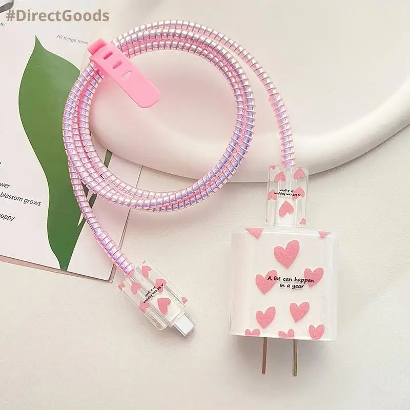 USB Charger & Cable Protector Set – Cute Heart TPU Cover Cable Protector Set Babs A2