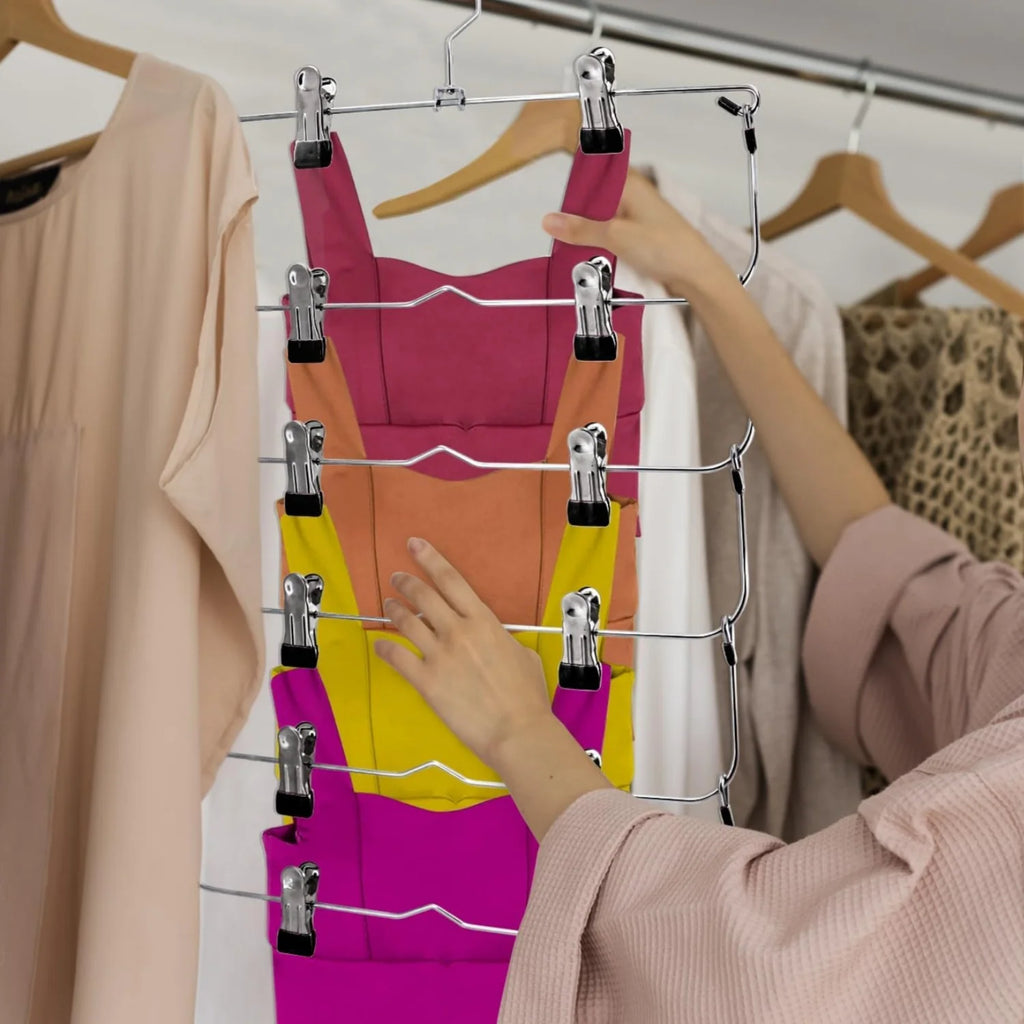6-Tier Pants & Skirt Hangers with Clips – Closet Space Saver Clothes Hanger Organizer Babs