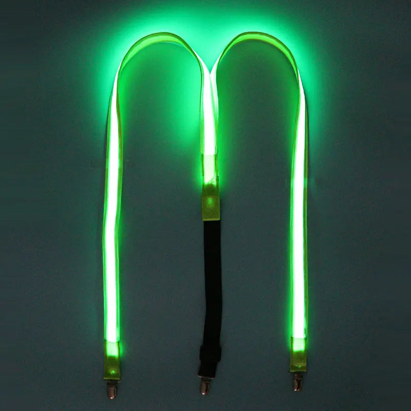 LED Light-Up Suspenders & Bow Tie Glow Party Costume Set LED Costume Accessory Babs Suspenders- Green