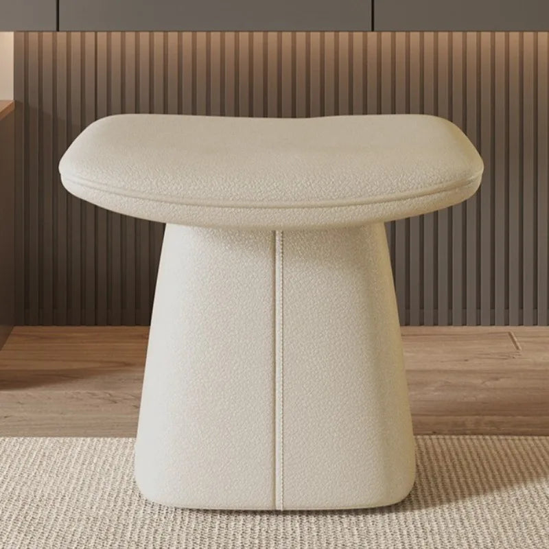 Modern Luxury Genuine Leather Makeup Stool – Solid Wood Frame Vanity Stool Babs