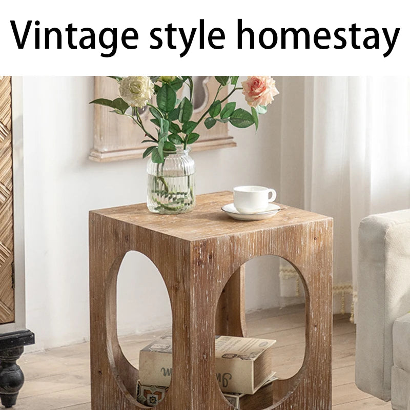 Solid Wood Wabi Sabi Square Coffee Table with Storage Wooden Coffee Table Babs