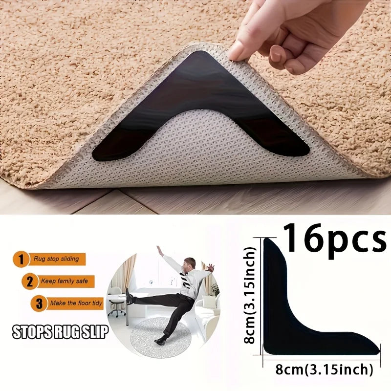 Rug Gripper Anti-Slip Carpet Corner Stickers – Reusable 4–16pcs Rug Gripper Stickers Babs 16pcs