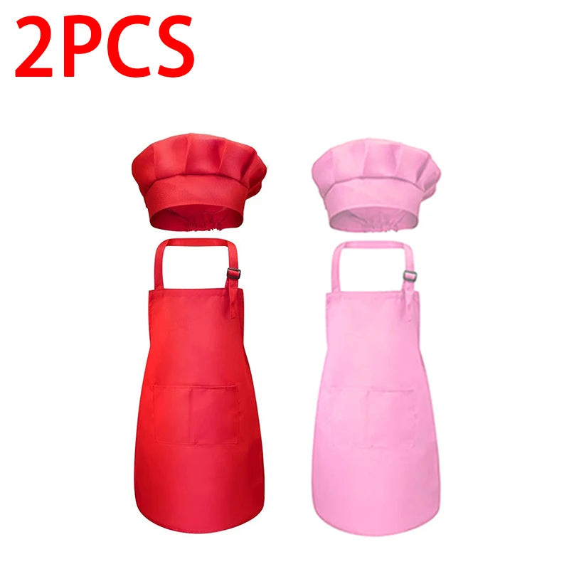 Kids Chef Apron & Hat Set – Kitchen Craft Painting PVC Apron Kids Chef Apron Set Babs 2pcs Red Pink M