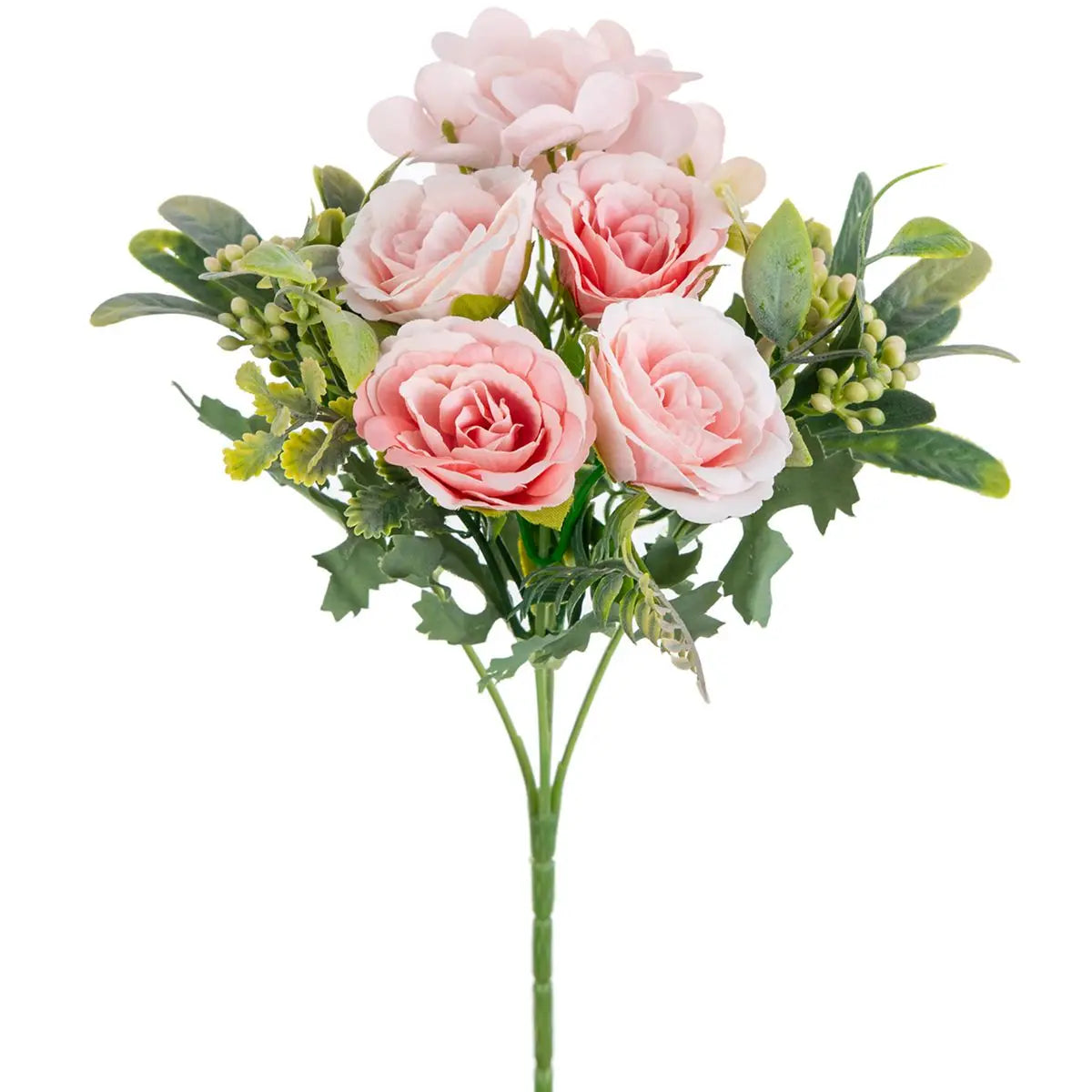 Silk Rose Hydrangea Artificial Flower Bouquet – Wedding & Home Artificial Flower Bouquet Babs Pink 1 pc