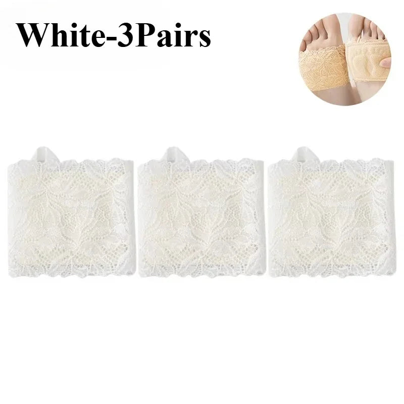 Women's Non-Slip Half Sole Lace Foot Cover Socks 1-10 Pairs Half Sole Foot Cover Babs White-3Pairs
