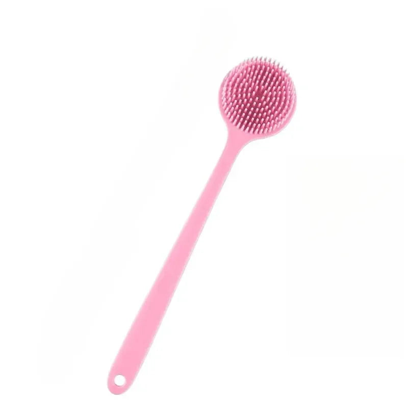 Silicone Bath Brush Long Handle Double-Sided Back Scrubber Bath Scrub Brush Babs Pink