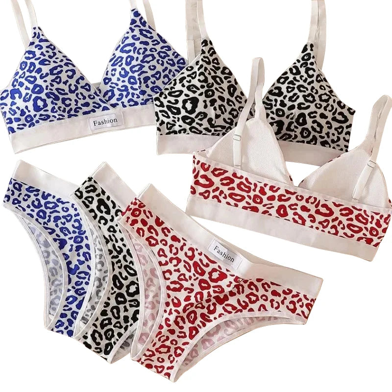 Women's Leopard Print Wire-Free Seamless Bra & Brief Set Bra & Brief Set Babs
