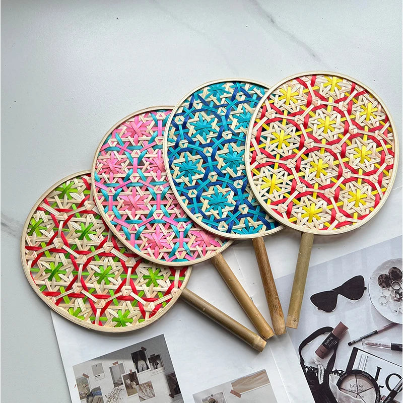 Colorful Handmade Bamboo Woven Fan – Ethnic Style Décor Decorative Hand Fan Babs