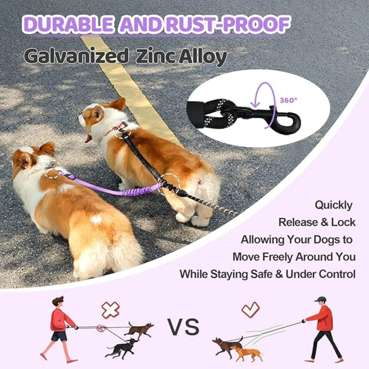 2-in-1 Dual Dog Leash – Heavy-Duty Double Lead for Two Dogs Dual Dog Leash Babs