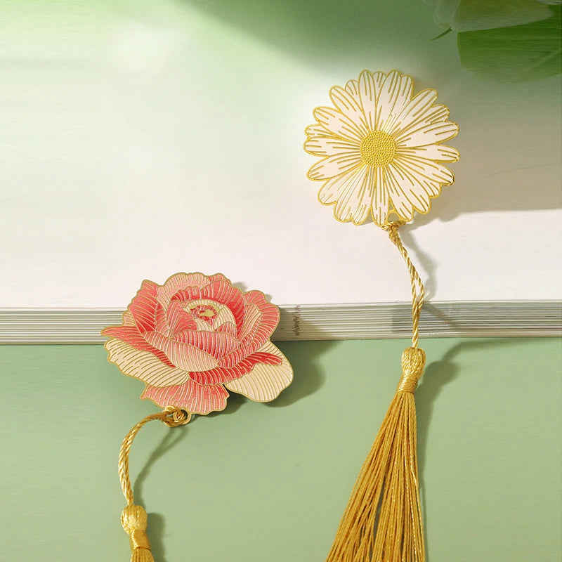 Vintage Rose Metal Bookmark Tassel Book Clip | Student Gift Metal Bookmark Babs