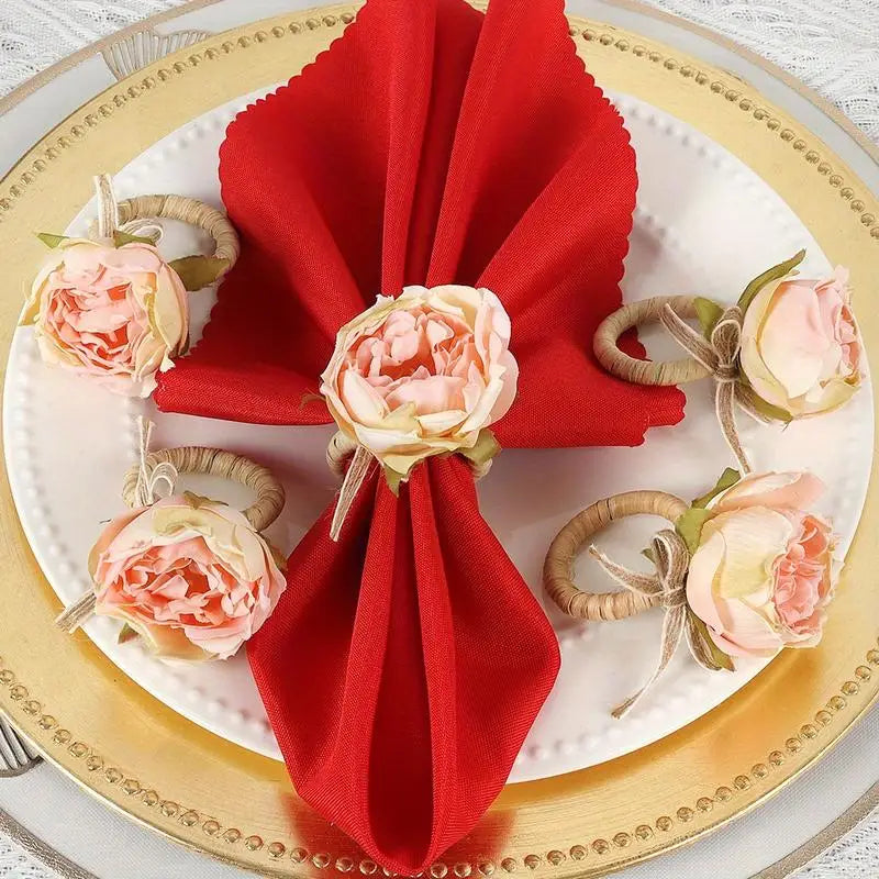4PCS Pink Peony Napkin Rings – Burlap Twine Wedding Table Decor Napkin Rings Babs