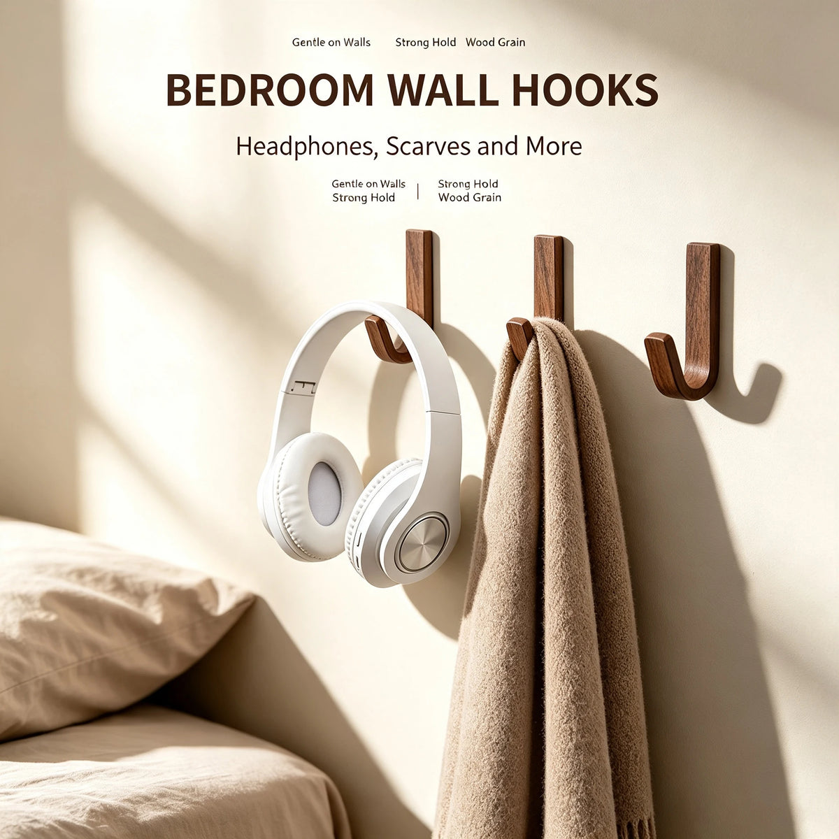 Self-Adhesive Wooden Wall Hook for Keys, Coats & Towels Wall Hook Babs