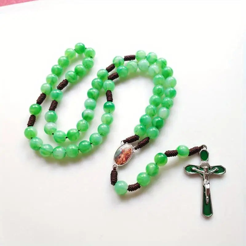 Green 59-Bead Cross Rosary Pendant Necklace – Unisex Rosary Pendant Necklace Babs 1pc