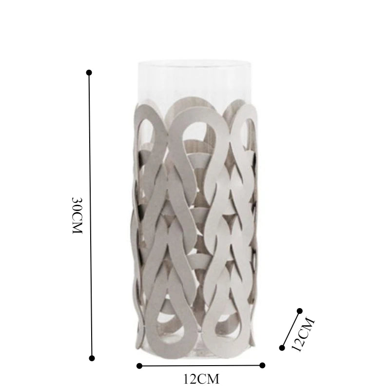 Aesthetic Glass & Leather Flower Vase | Modern Home Décor Decorative Flower Vase Babs Grey - Tall Style