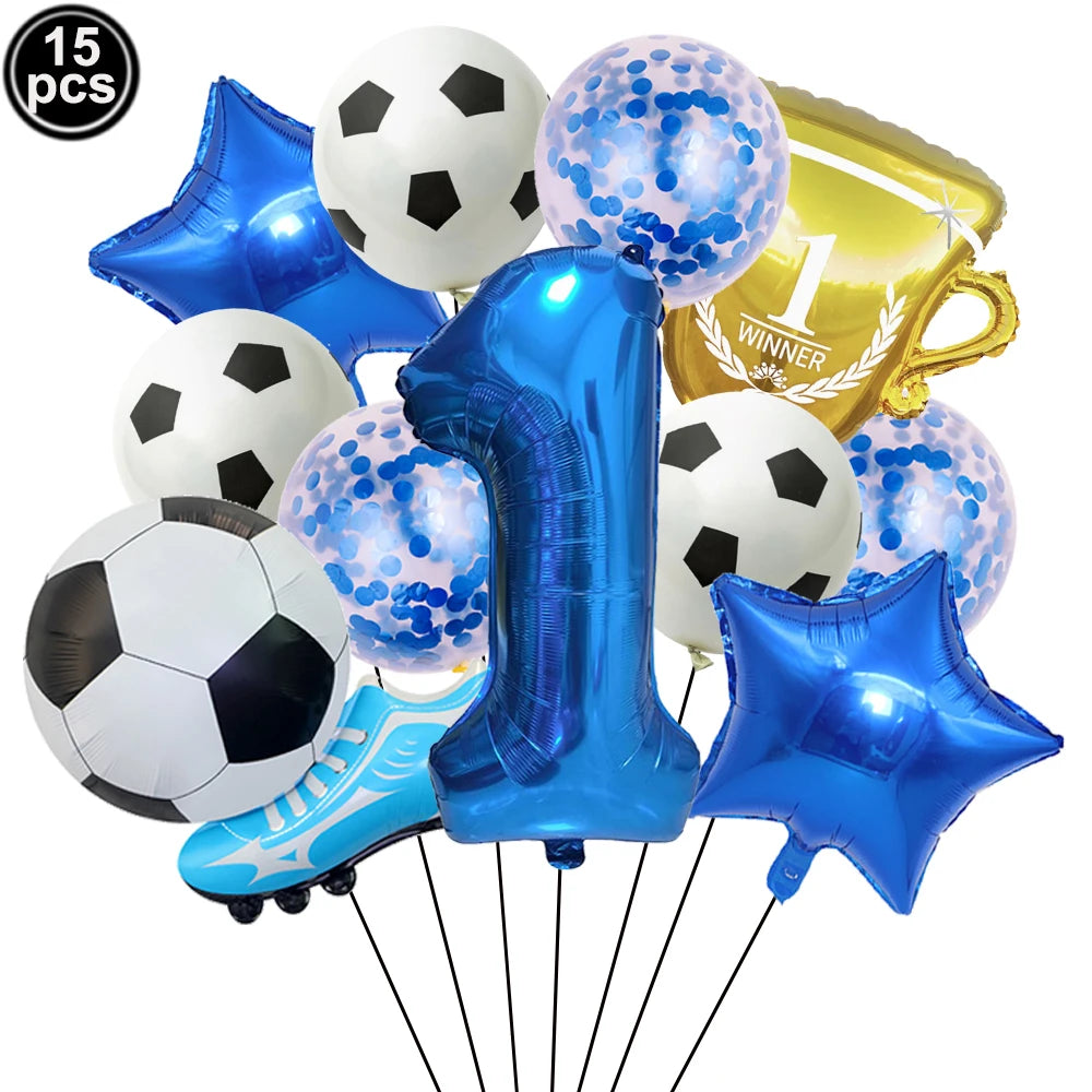 32" Soccer Ball Foil Balloon Set – Kids Birthday Party Decor Party Foil Balloons Babs Blue Number 1 As pictures show