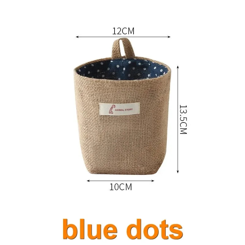 Foldable Wall Hanging Storage Bag – Cotton Linen Organizer Wall Hanging Organizer Babs blue dots