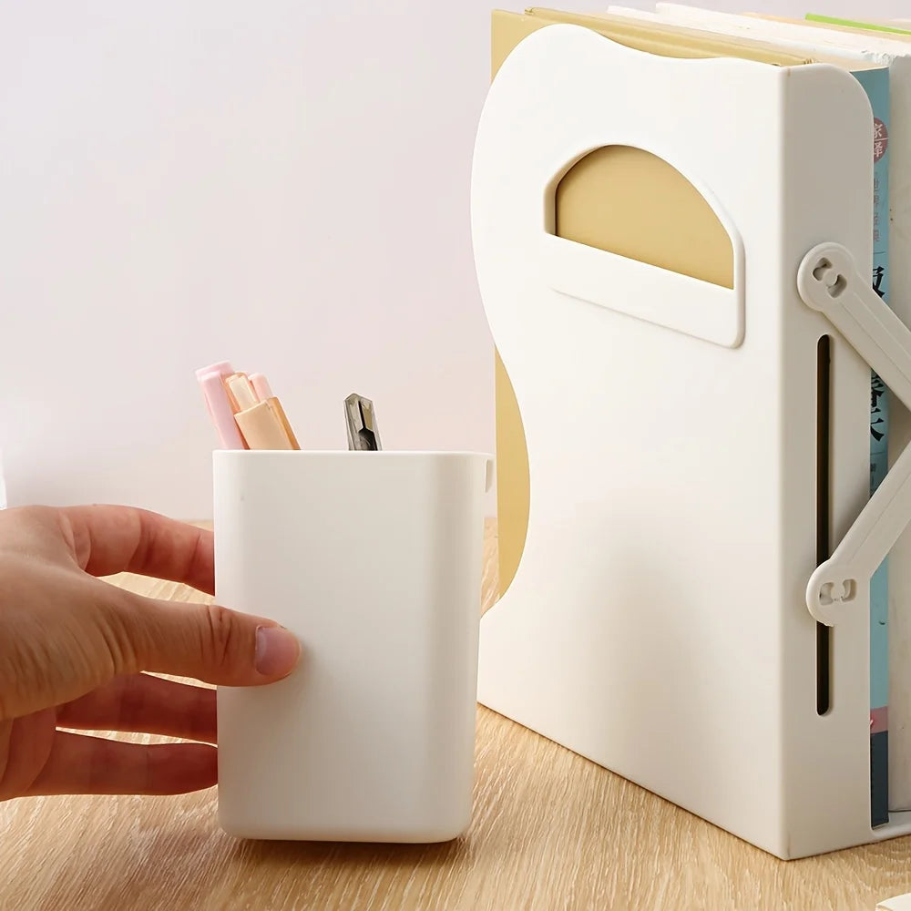 Retractable Bookends with Pen Holder | Foldable Desk Organizer Desktop Book Organizer Babs