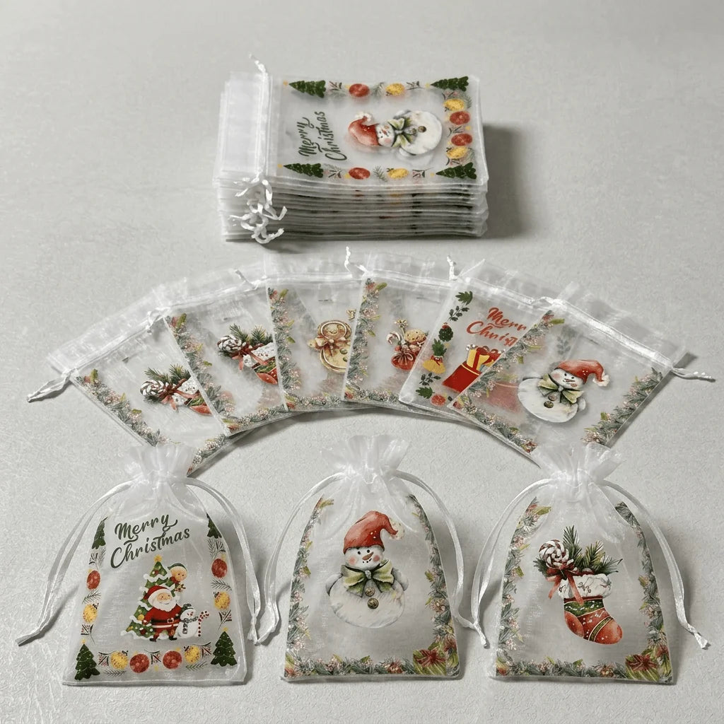 Christmas Organza Drawstring Bags – Mesh Gift Pouches Organza Gift Bags Babs