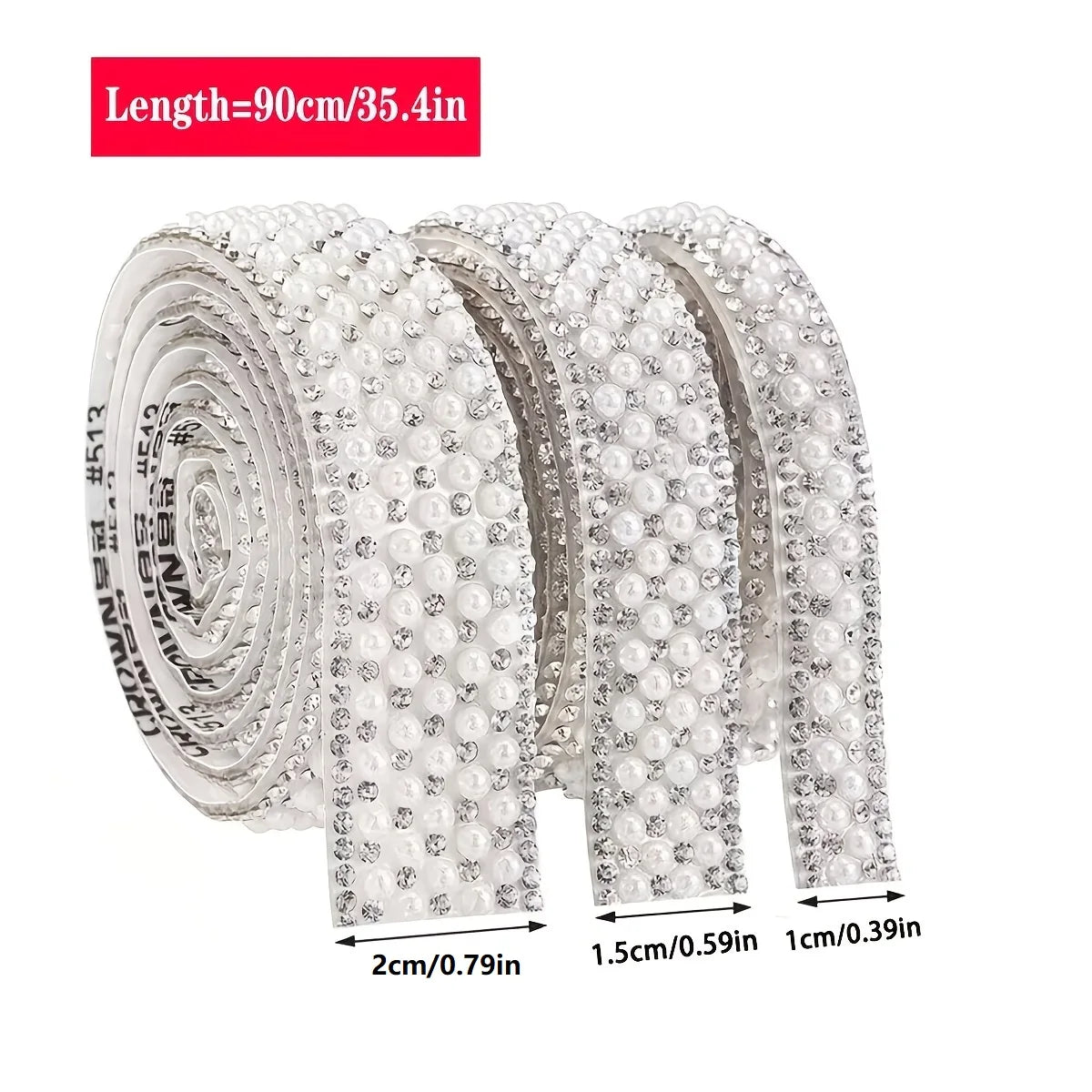 90cm Self-Adhesive Pearl Rhinestone Ribbon | DIY Craft Trim Craft Embellishment Trim Babs