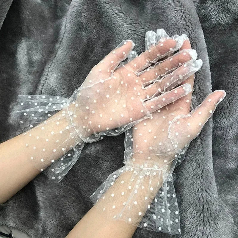 Women's Dot Mesh Tulle Gloves – Prom Club Party Dance Mesh Fashion Gloves Babs