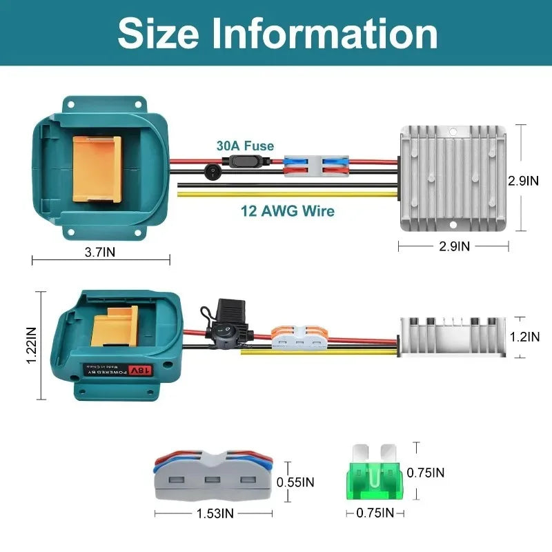 Makita 18V to 12V 15A 180W Step-Down Converter Battery Adapter Voltage Step-Down Converter Babs