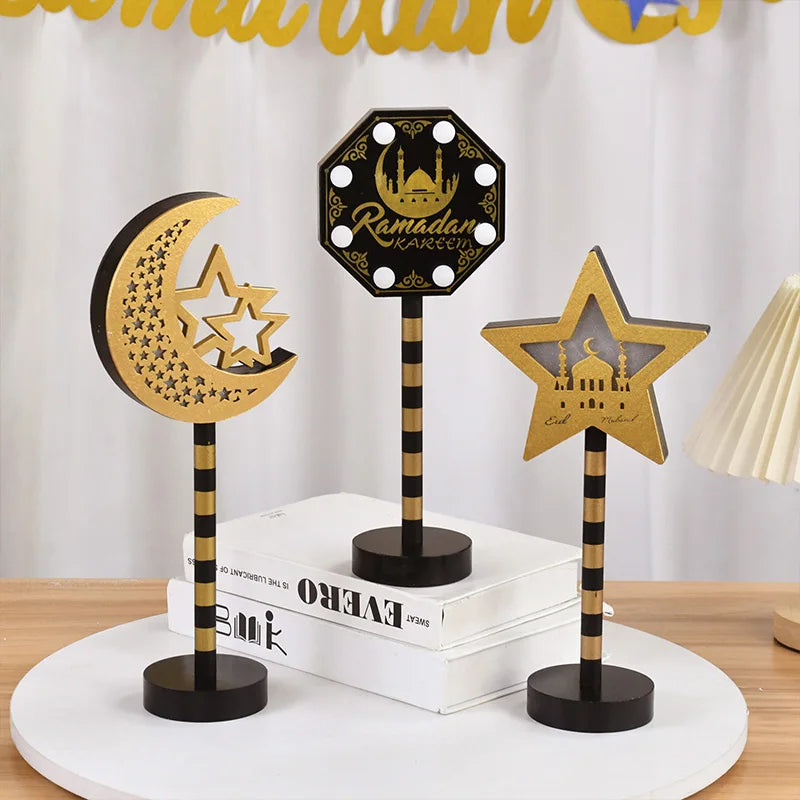 Ramadan Moon Star LED Wooden Lamp – Eid Mubarak Table Décor LED Table Lamp Babs