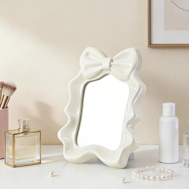Ruffled Bow Desktop Makeup Mirror – Dorm & Bedroom Décor Desktop Makeup Mirror Babs