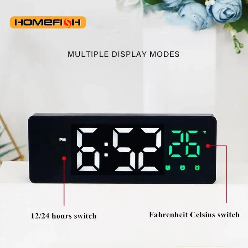 Voice Control LED Mirror Alarm Clock – 3 Alarms & Temp Display LED Alarm Clock Babs