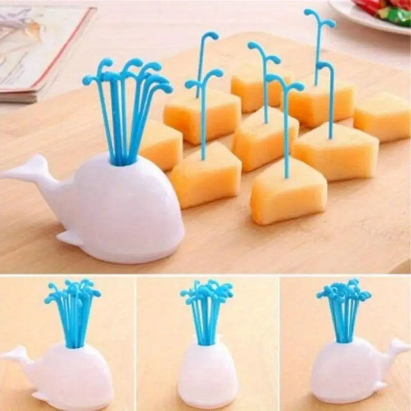 16-Piece Novelty Fruit Forks with Whale Holder Stand | Party Novelty Fruit Forks Babs