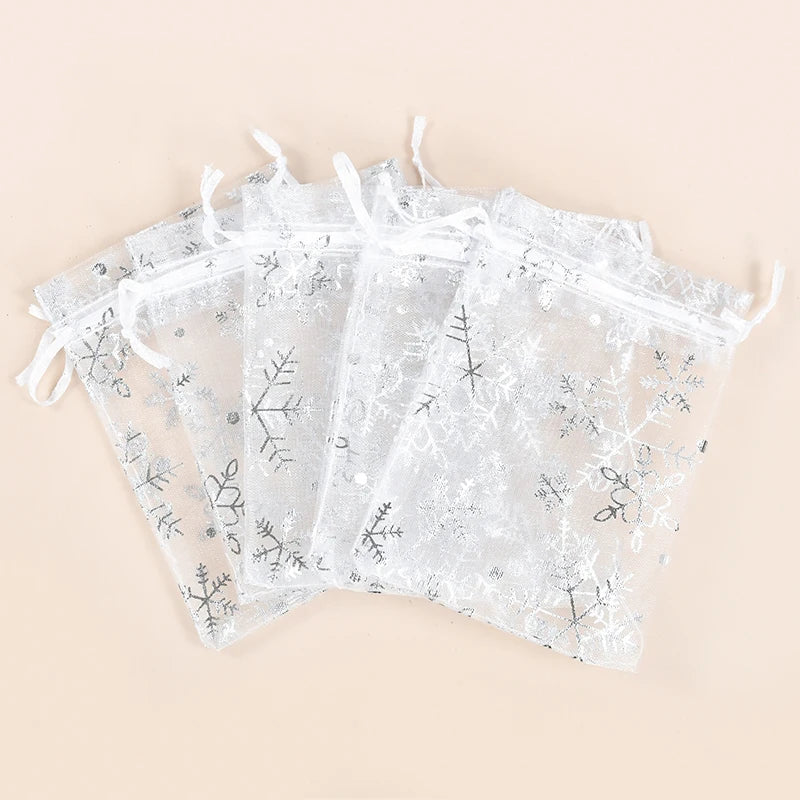 20Pcs Snowflake Organza Drawstring Gift Bags Gold Silver Organza Gift Bags Babs