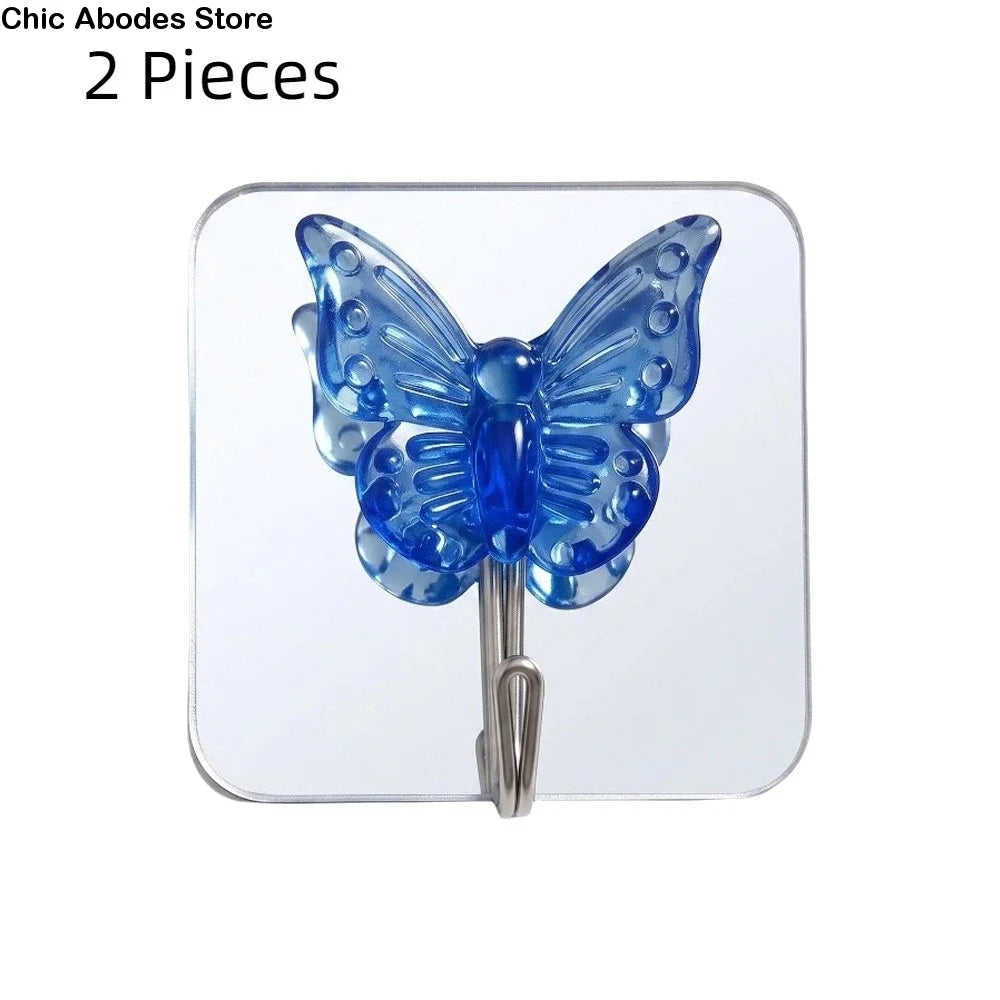 2PCS Crystal Butterfly Self-Adhesive Wall Hooks – Bathroom & Kitchen Decorative Wall Hooks Babs