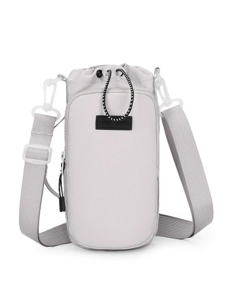 Insulated Water Bottle Crossbody Bag with Adjustable Strap Bottle Carrier Bag Babs light gray