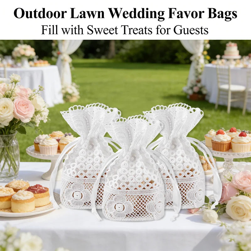 3pcs White Lace Drawstring Gift Bags | Wedding & Party Favors Lace Gift Bags Babs