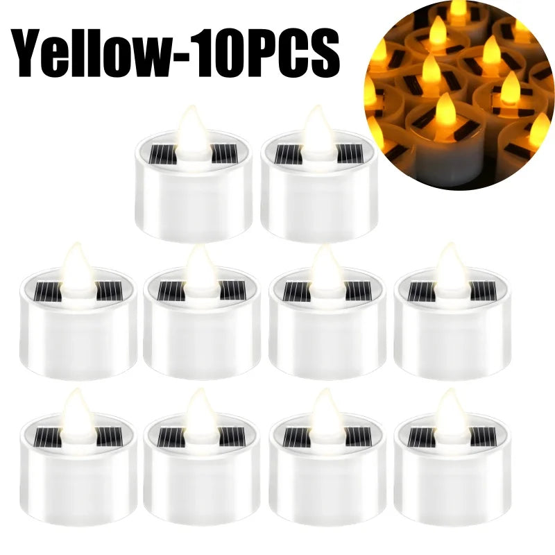 Solar Flameless Flickering Tea Lights for Outdoor & Home Decor Solar Flameless Candles Babs Yellow-10PCS