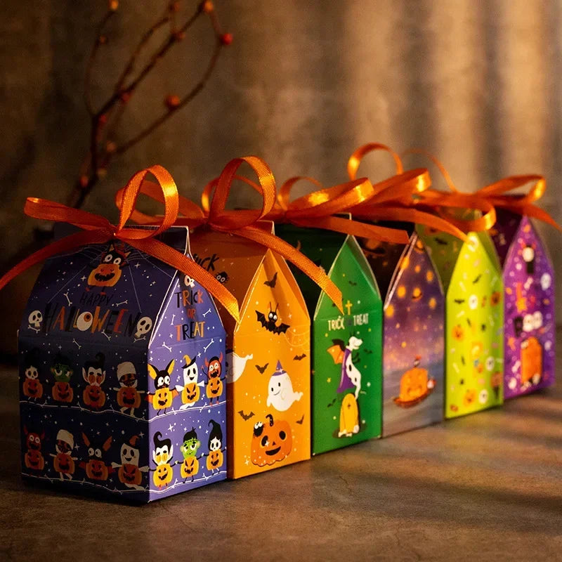 Halloween Candy Gift Boxes Pumpkin Bat 12pk with Ribbon Halloween Party Boxes Babs
