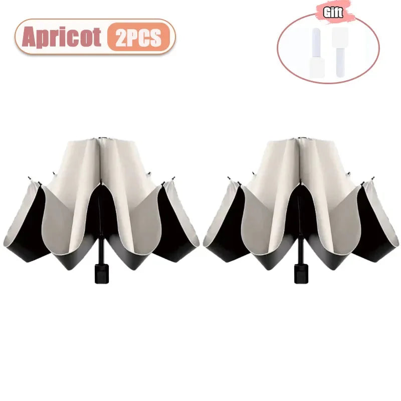 Manual Folding UV Umbrella – Large Double Layer, 1-4 PCS Folding UV Umbrella Babs metal-fiber composite 8K Apricot-2PCS
