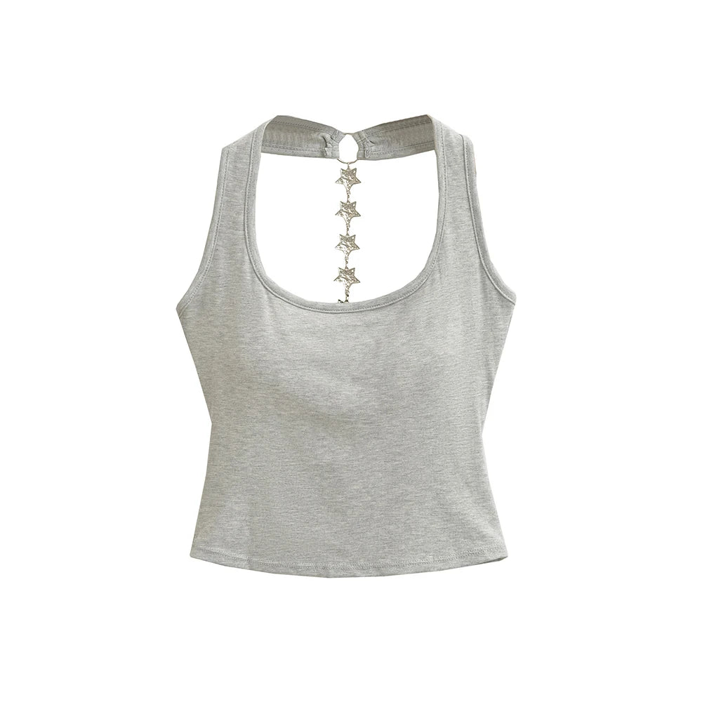 Women's Strapless Backless Star Chain Cutout Cami Top Y2K Cami Tank Top Babs Gray One Size