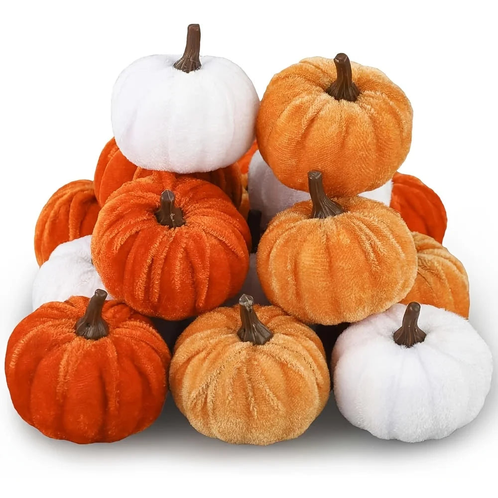 9-Piece Velvet Mini Artificial Pumpkins – Fall Harvest Décor Artificial Pumpkin Decor Babs
