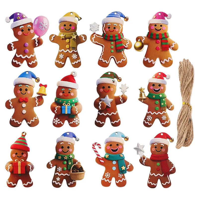 12/24pcs Gingerbread Man Wooden Christmas Tree Ornaments Christmas Tree Ornaments Babs 12pcs