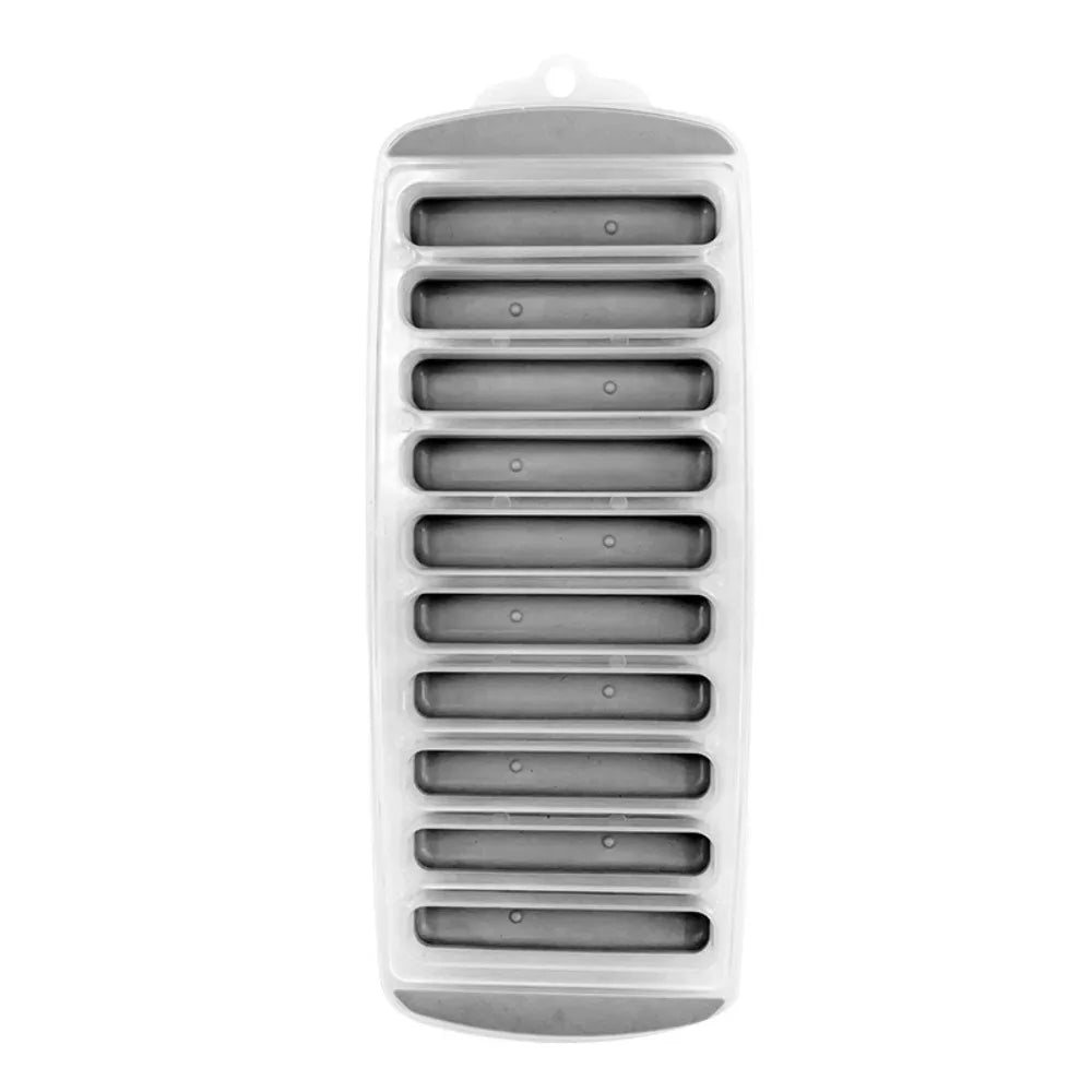10-Hole Silicone Long Strip Ice Cube Tray Mold with Lid Silicone Ice Tray Babs grey mold
