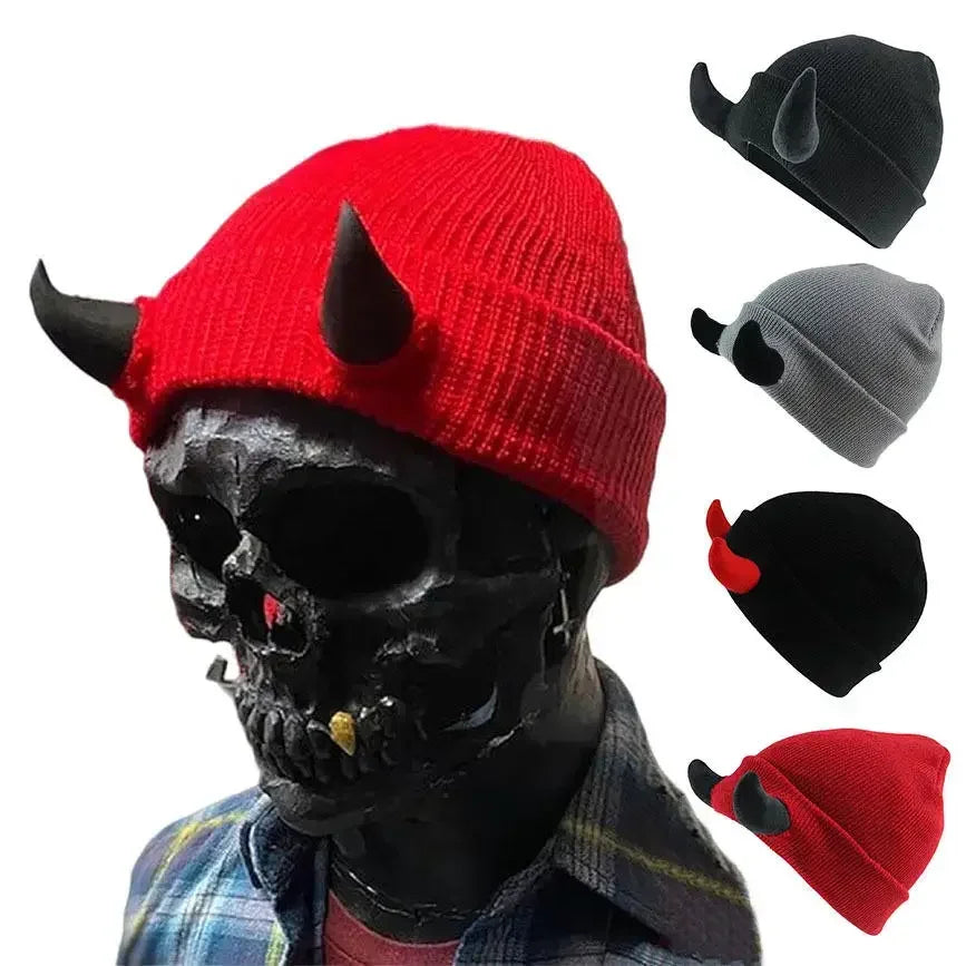 Devil Horn Knit Beanie Hat – Funny Costume Cap for Teens & Adults Novelty Knit Beanie Babs