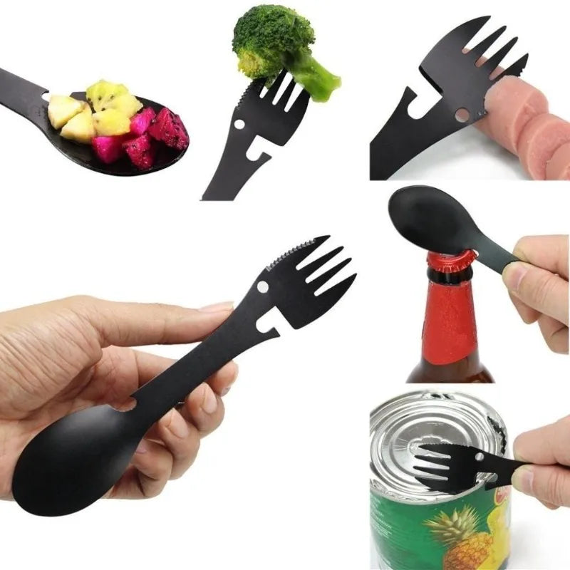 5-in-1 Stainless Steel Camping Utensil Set – Fork, Spoon & More Camping Flatware Set Babs