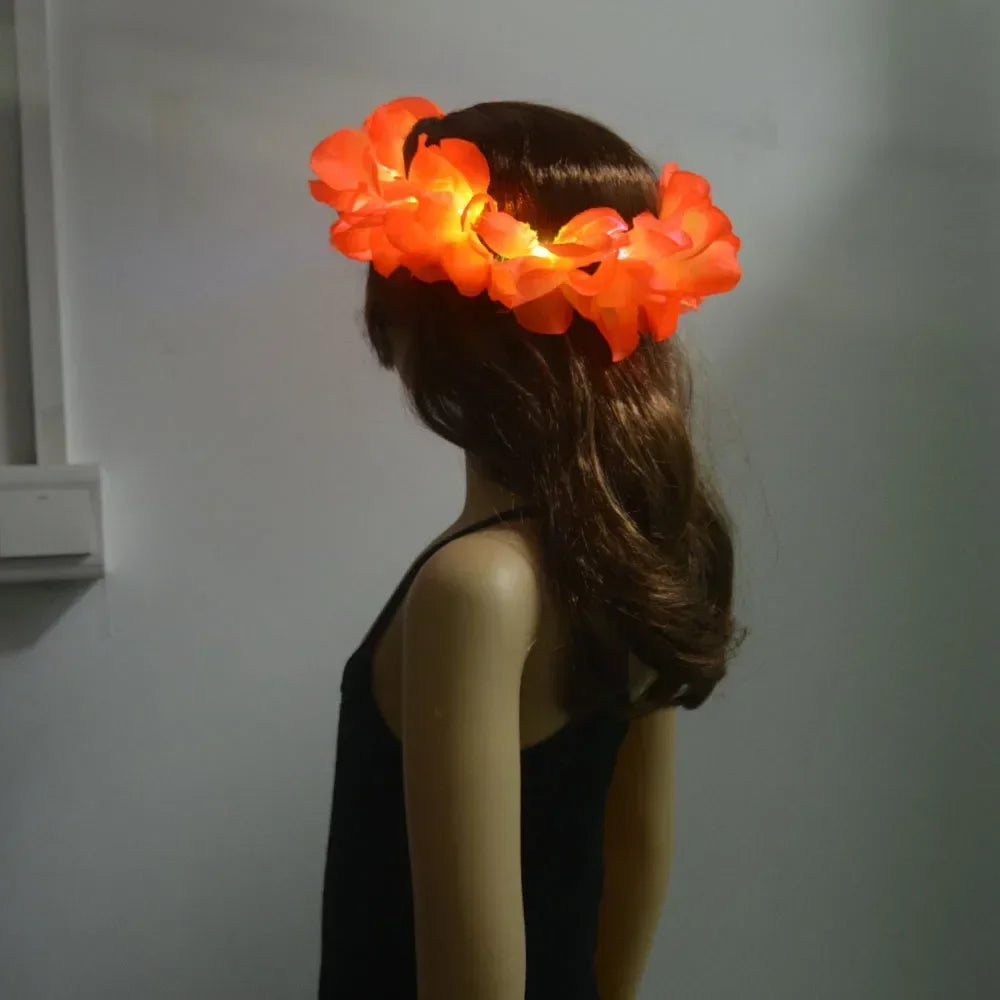 LED Hawaiian Leis Flashing Flower Necklace for Parties LED Party Necklace Babs 1pcs orange wreath