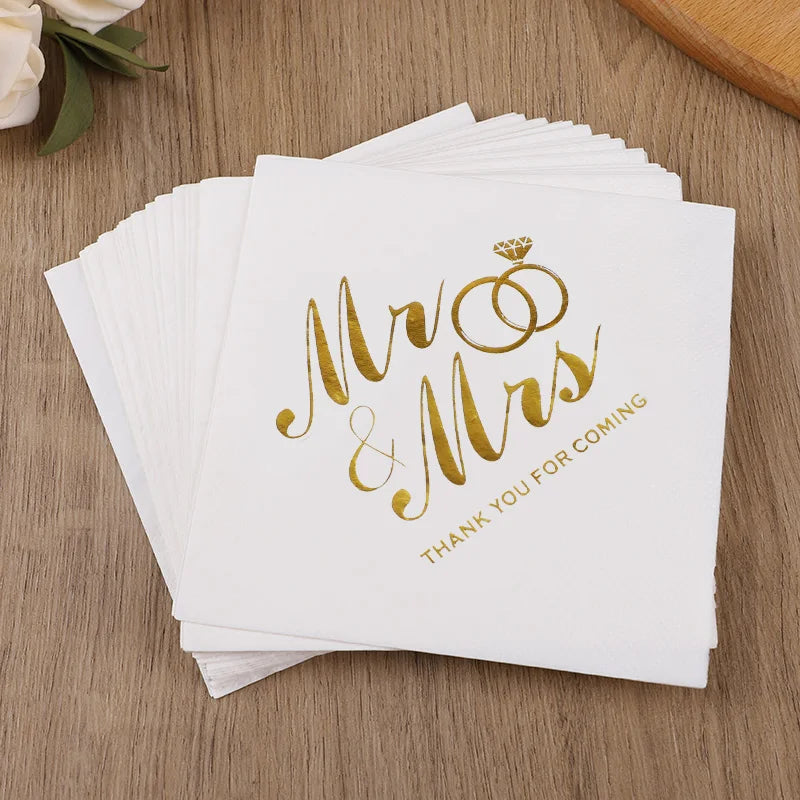 Mr & Mrs Bronzing Paper Napkins – Wedding & Bridal Shower Decorative Paper Napkins Babs
