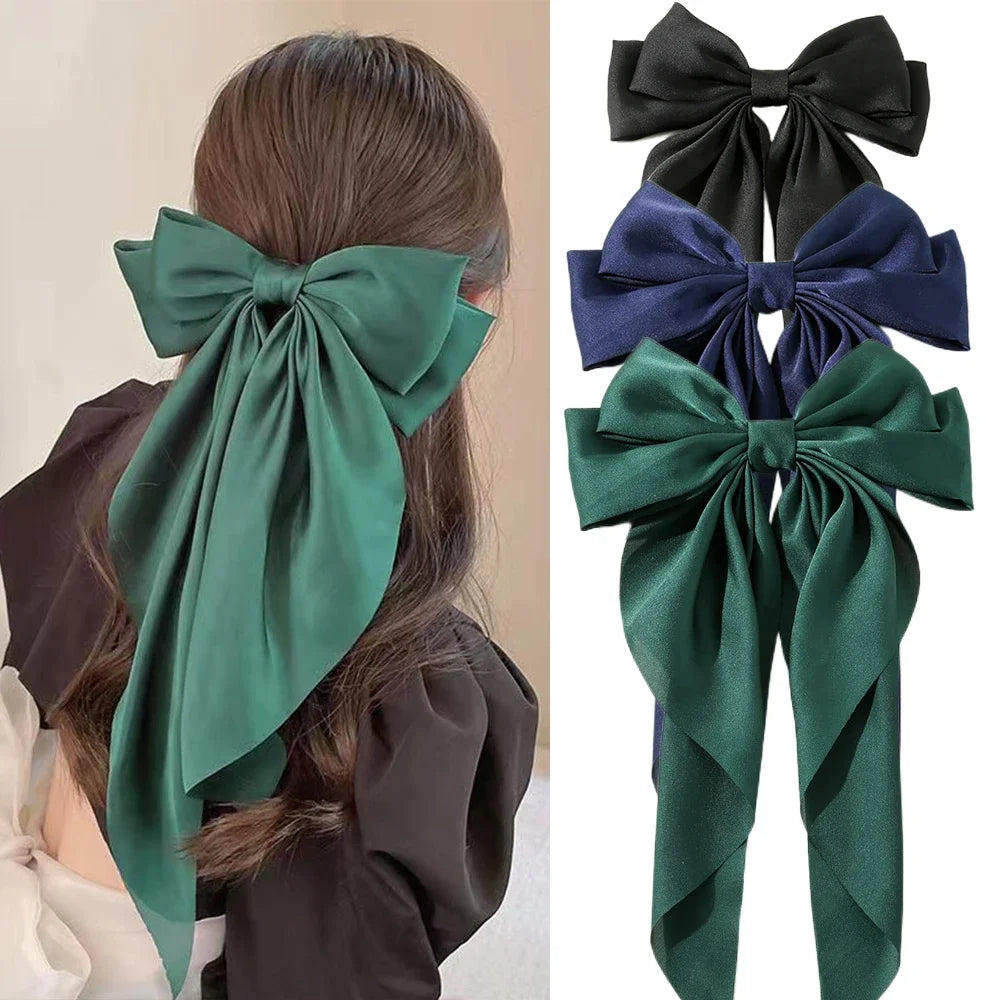 Korean Big Bow Satin Hair Clip – Ribbon Barrette for Women Hair Bow Barrette Babs S7-3PCS