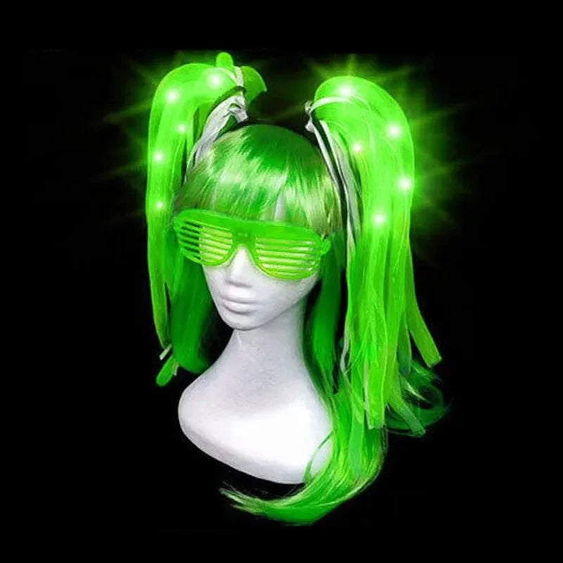 LED Noodle Hair Braid & Red Shutter Shades Glow Party Set LED Party Hair Set Babs green 2pcs
