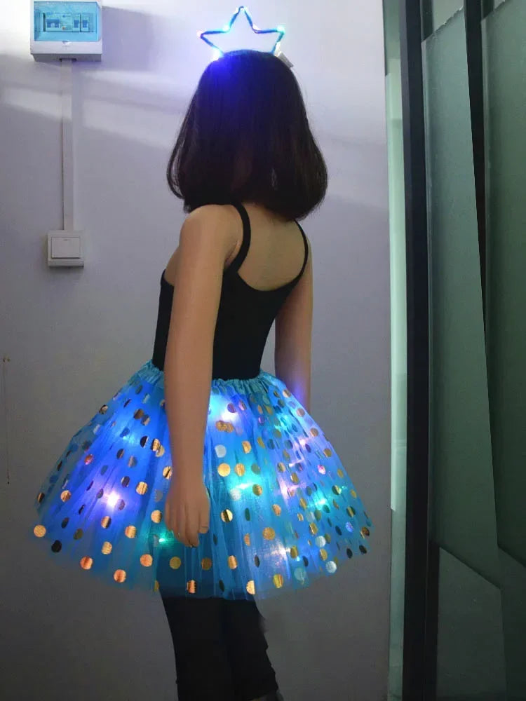 Light-Up Tutu Skirt & Animal Headband – Girls Glow Party Girls Glow Costume Babs blue crown set for 3-10 years girls