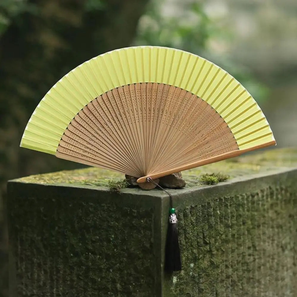 Bamboo Folding Fan | Carved Handle, Batik Cloth & Tassel Gift Decorative Folding Fan Babs