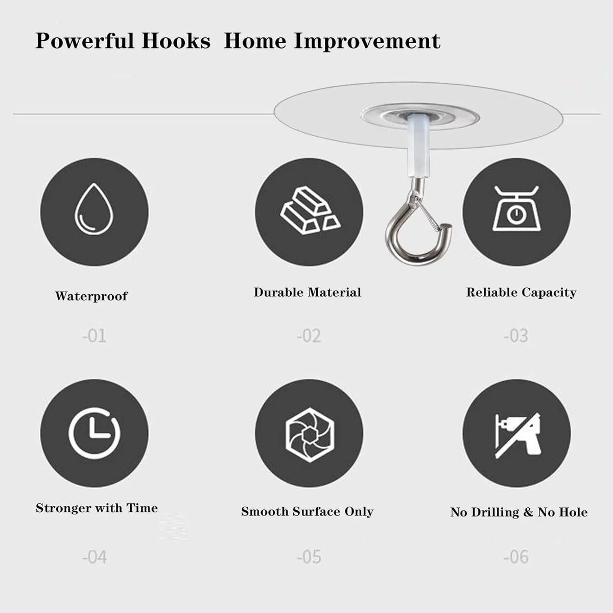 Heavy Duty Self-Adhesive Ceiling Hooks – No-Drill Hanging Adhesive Ceiling Hook Babs